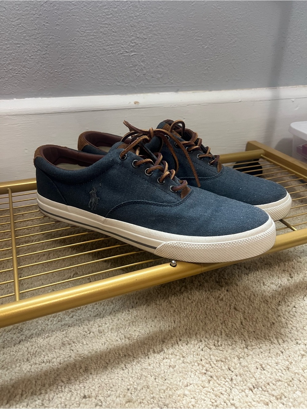 Polo by Ralph Lauren Navy Canvas Sneakers with Brown Leather Trim